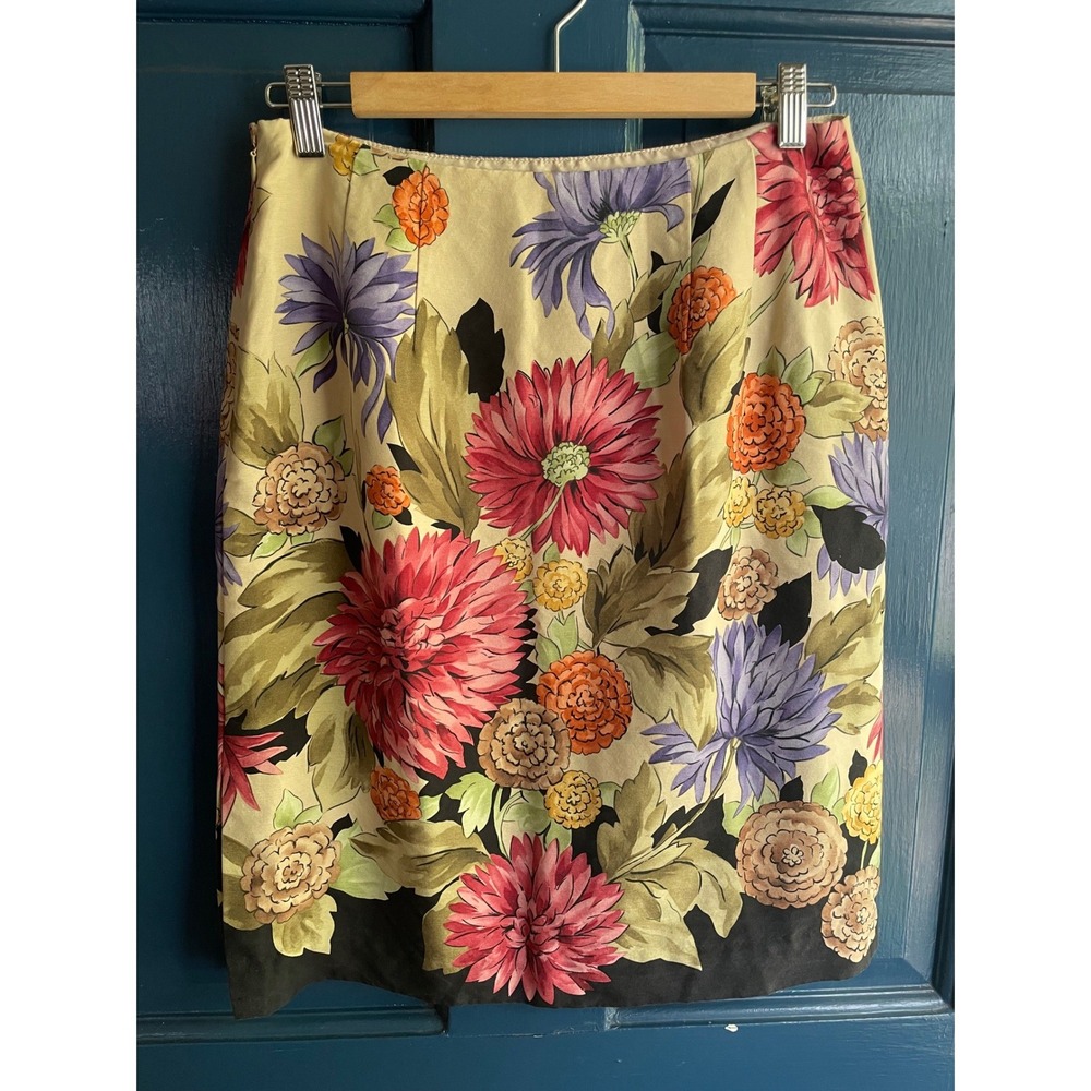 Vintage Pencil Skirt Silk Wool Floral Cream Red Purple Talbots Size 10P‎